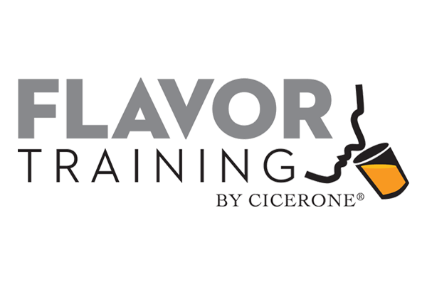 Flavor Training by Cicerone logo. It's mostly text saying "Flavor Training by Cicerone" but there's a line drawing of a face smelling a glass of beer.